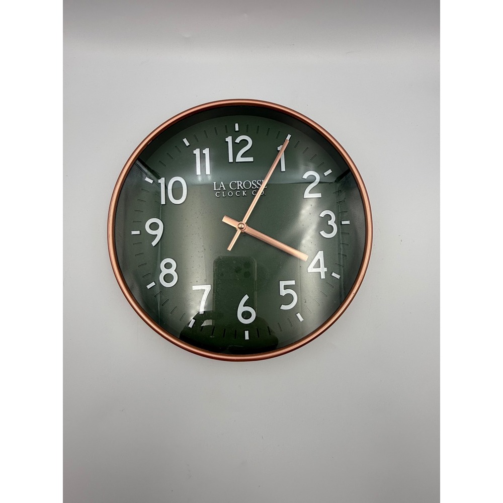 La Crosse Clock Co Green and Copper Wall Clock 404-3828E Modern Decor